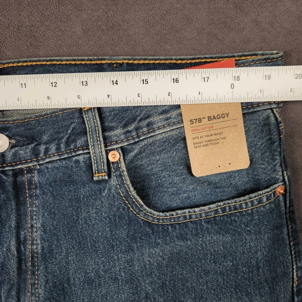 Levis 578 Baggy Jeans Mens 38x32 Blue Dark Indigo Worn In Wash‎ Straight Leg NEW